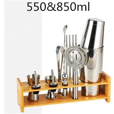 Cocktail Shaker Bar Set Plactic&Wood Holder Stainless Steel Copper Plated Cocktail Shaker Bartender browserKit Bars Set Tools