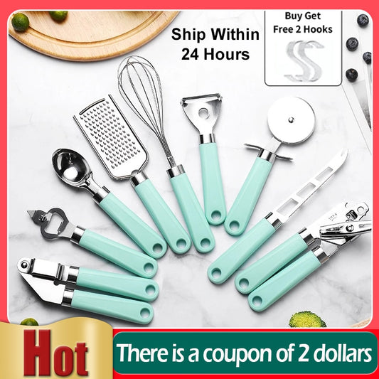 9Pcs Stainless Steel Baking Set Peeler Pizza Cheese Garlic Press Grater Whisk Plastic Handle Kitchen Tool Kitchen Accessories