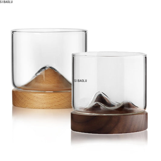 Mountain  Glass with Wooden Base