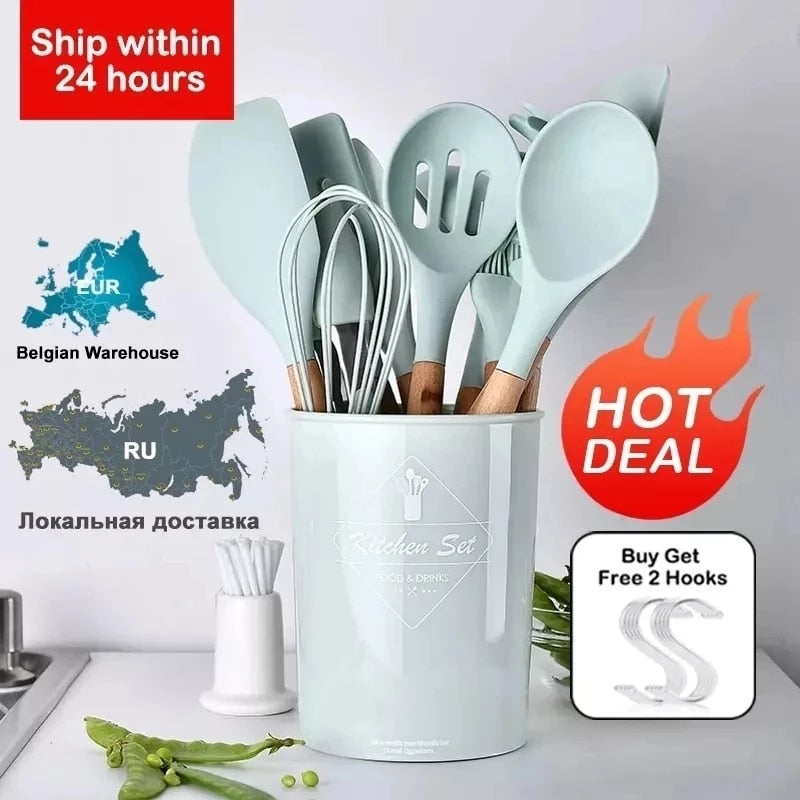 Silicone Kitchenware Cooking Utensils Set Heat Resistant Kitchen Non-Stick