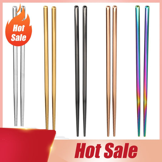 1 Pair Stainless Steel Chinese Chopsticks Non-Slip Reusable Metal Chopstick for Sushi Hashi Food Sticks Tableware Kitchen Tool