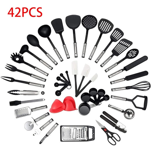 Cooking Utensils Complete Tools  Spoon Utensils Cookware Stainless Steel Nylon Non-Stick Spatula Set