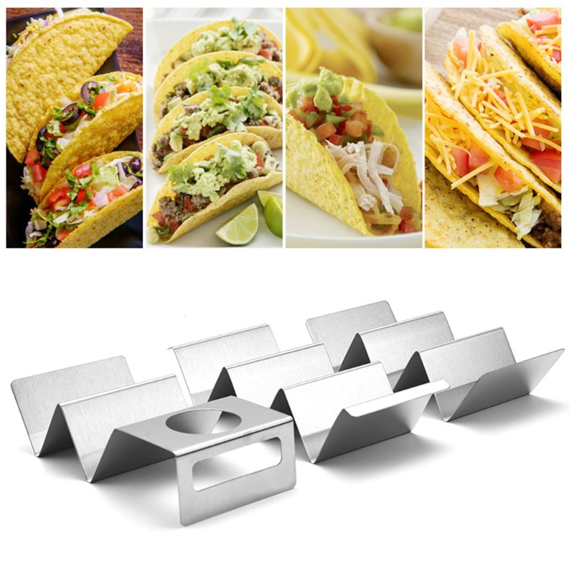 Taco Holder Stands Stainless Steel with Easy-Access Handle, Oven, Grill, and Dishwasher Safe, Smooth Edge