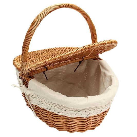 Wicker Basket  Willow Picnic Basket With Lid And Handle And White Liner For Outdoor Camping Picnic