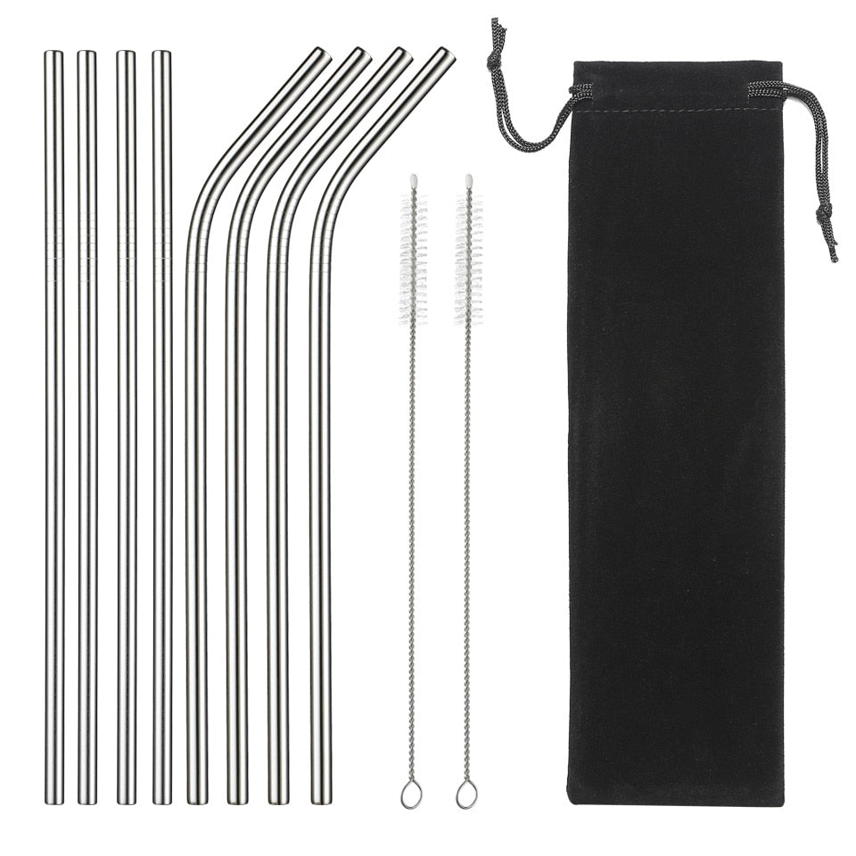 304 Stainless Steel Straw Reusable Metal Drinking Straws Set Wholesale With Cleaning Brush Party Bar Accessory Eco Friendly New